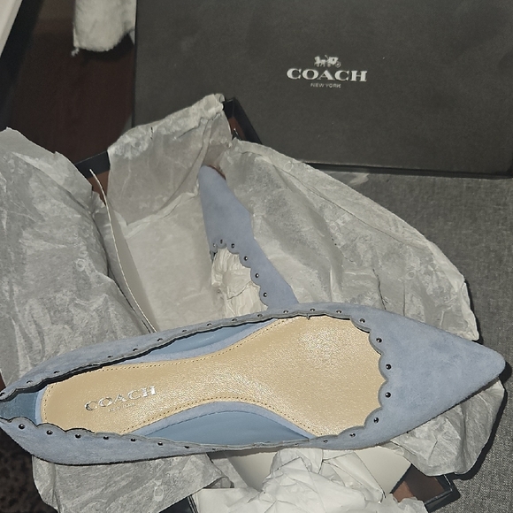 Coach Women's Light Blue Scalloped Loafers - Picture 7 of 11